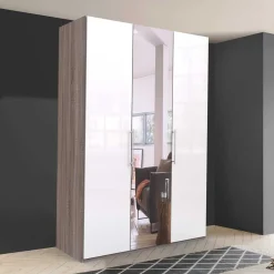 Jugendzimmer Kleiderschrank mit Spiegel & Glas Weiß - Empresian