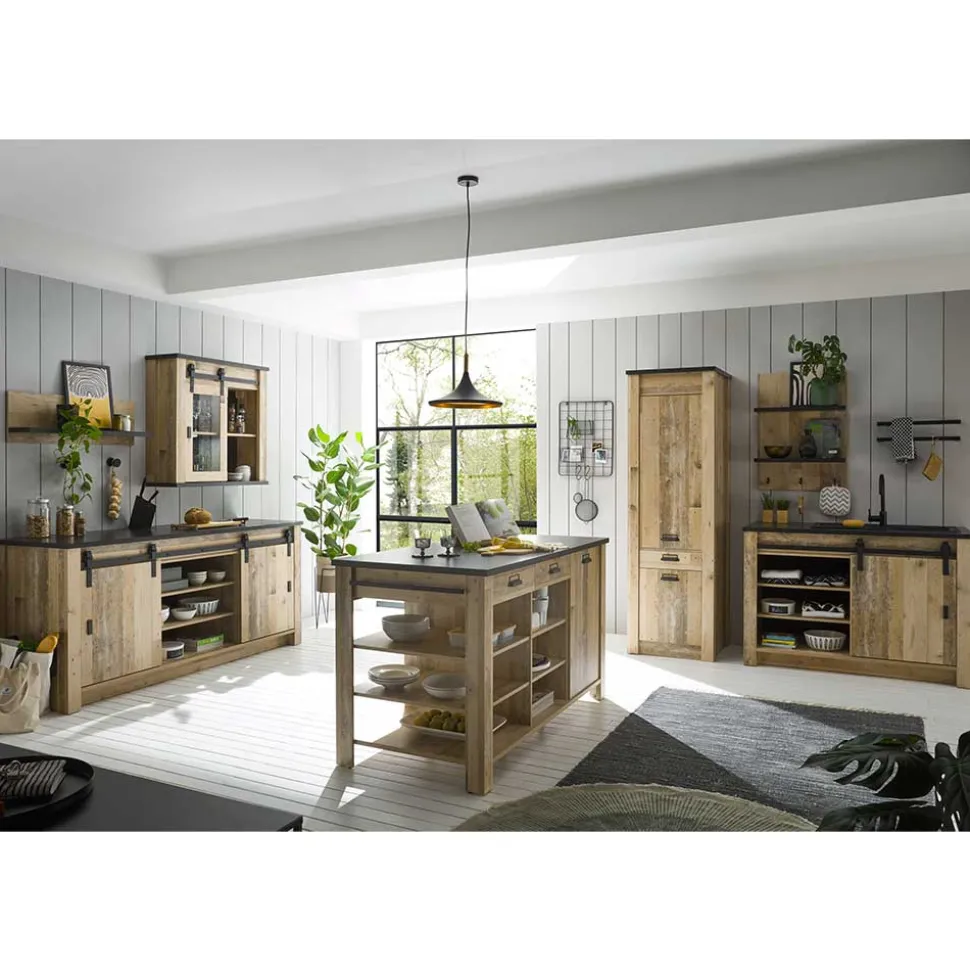 Küchen-Einrichtung mit Insel Set - Garisa (siebenteilig)