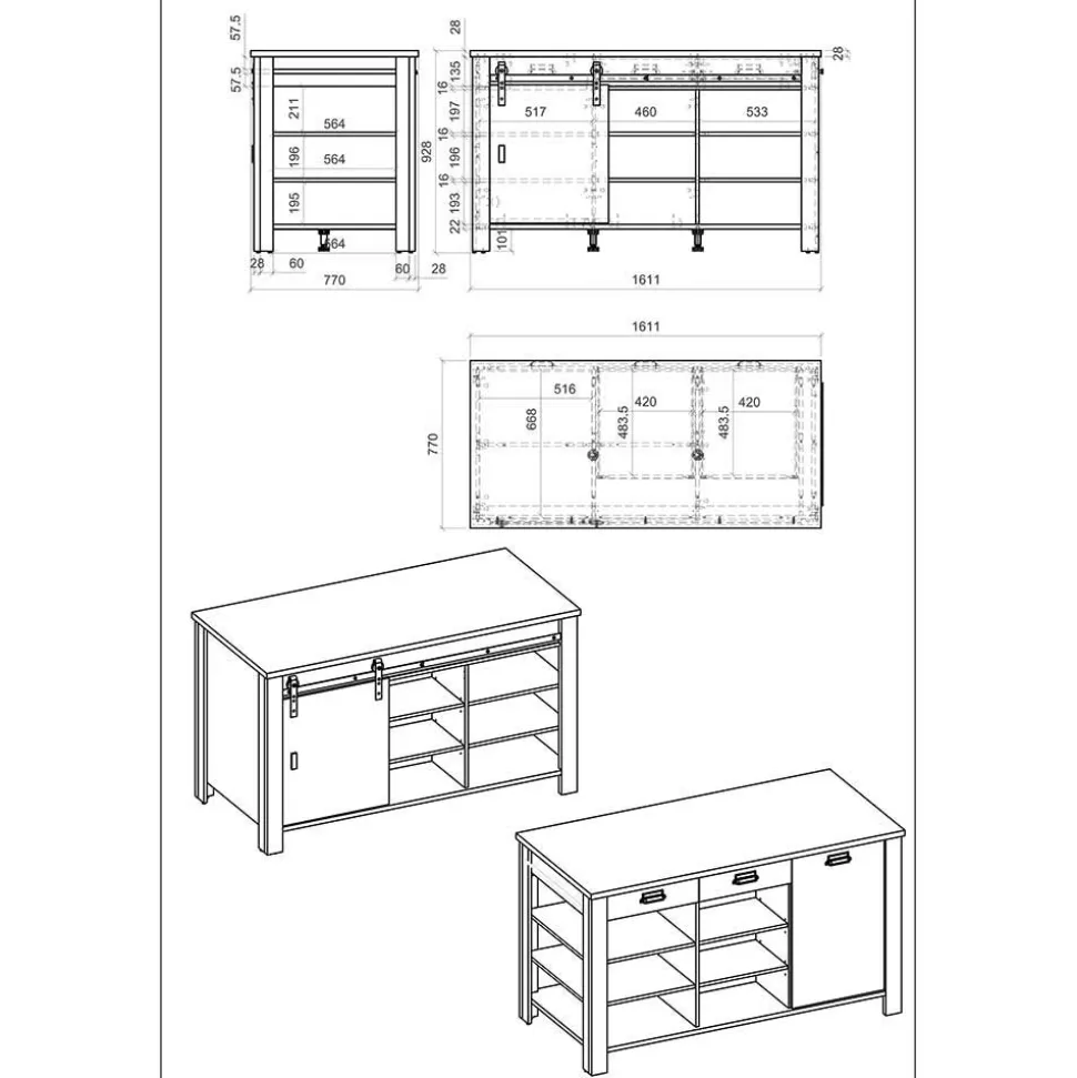 Küchen-Einrichtung mit Insel Set - Garisa (siebenteilig)