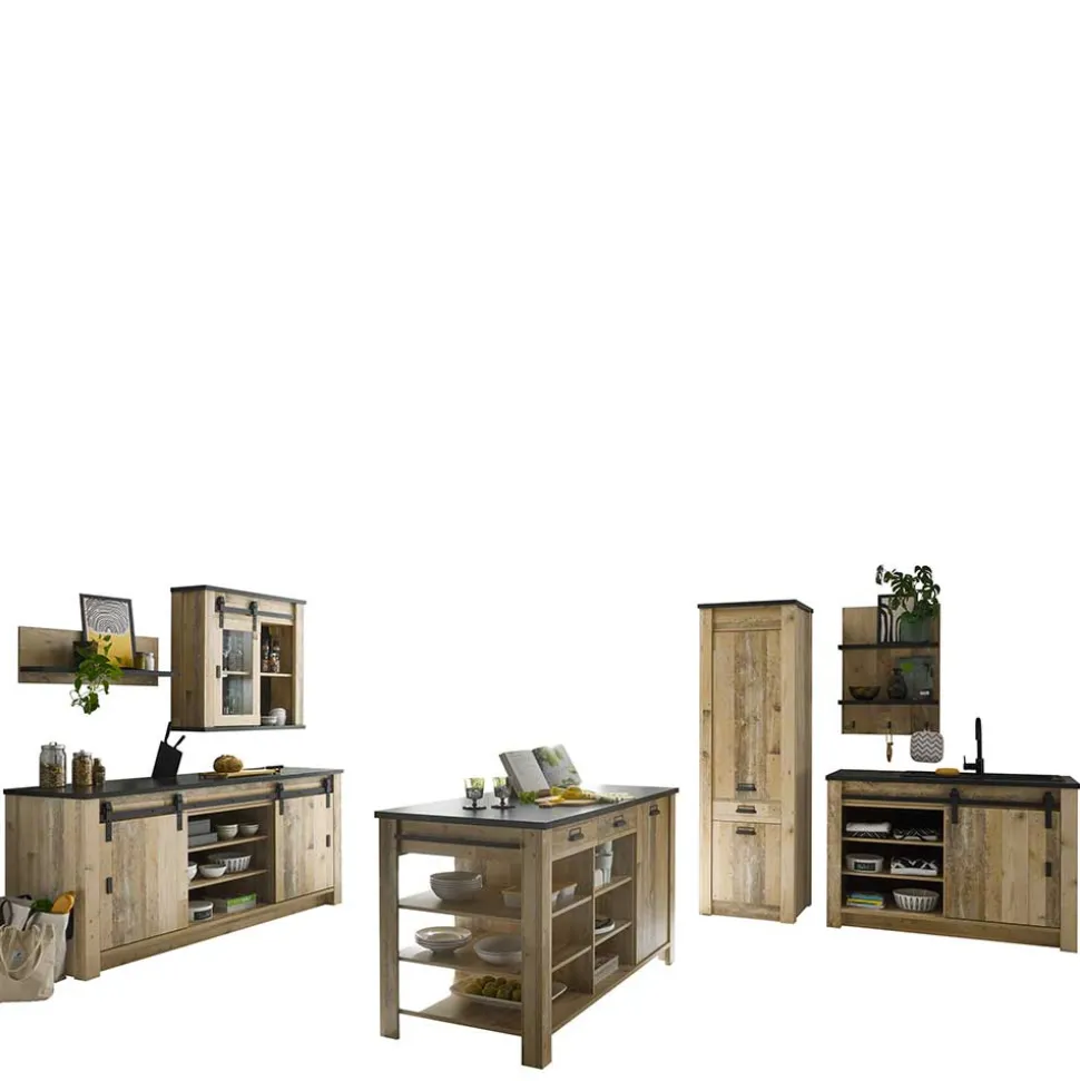 Küchen-Einrichtung mit Insel Set - Garisa (siebenteilig)