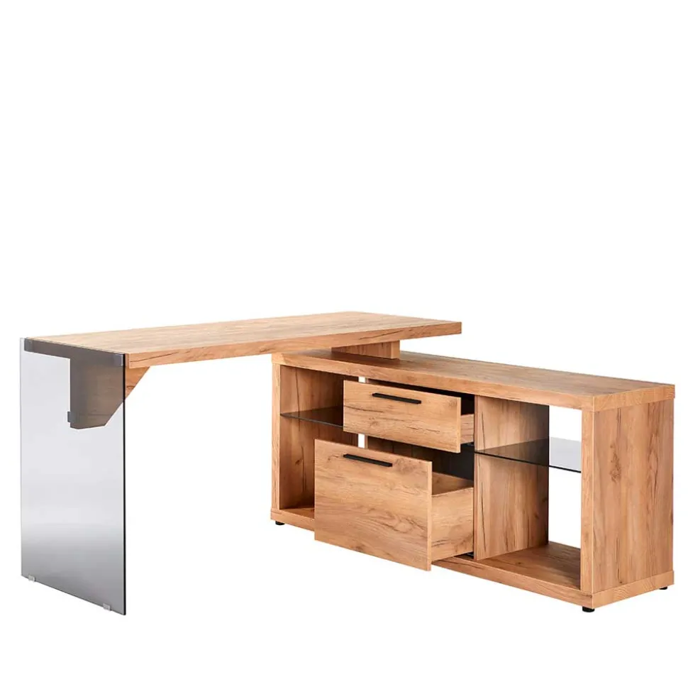 Kernbuche Design Schreibtisch mit Regal Anbau - Manaus