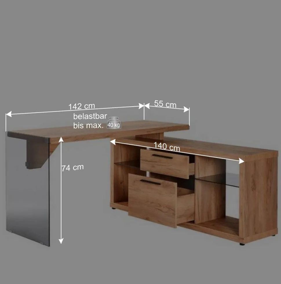 Kernbuche Design Schreibtisch mit Regal Anbau - Manaus