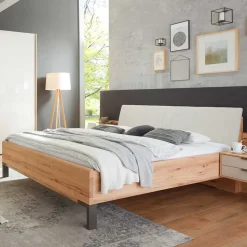 Kernbuche Designbett mit Kunstleder Kopfteil - Krofun