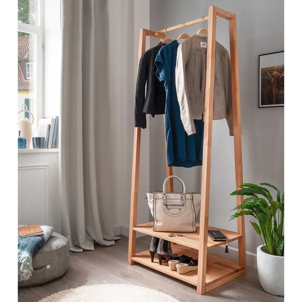 Kernbuche Standgarderobe mit 2 Ablageböden - Barrios