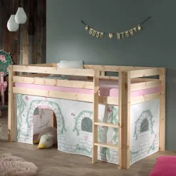 Kiefer Mädchen Hochbett mit Vorhang - Habic