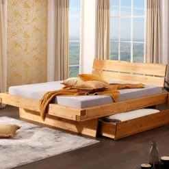 Kiefernholz Balkenbett in Eichefarben - Kalastania