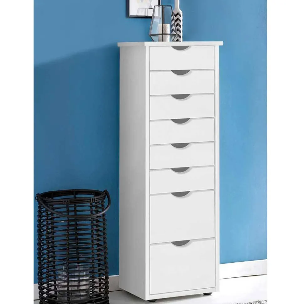 Kiefernholz Hochkommode in Weiß lackiert - Herania