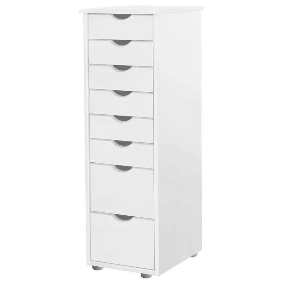 Kiefernholz Hochkommode in Weiß lackiert - Herania