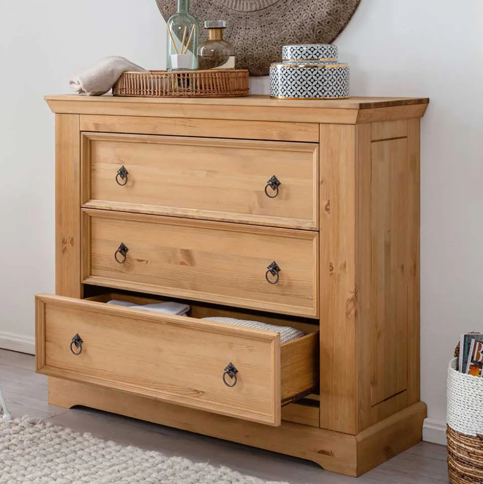 Kiefernholz Landhaus Kommode mit 42cm Tiefe - Voeca