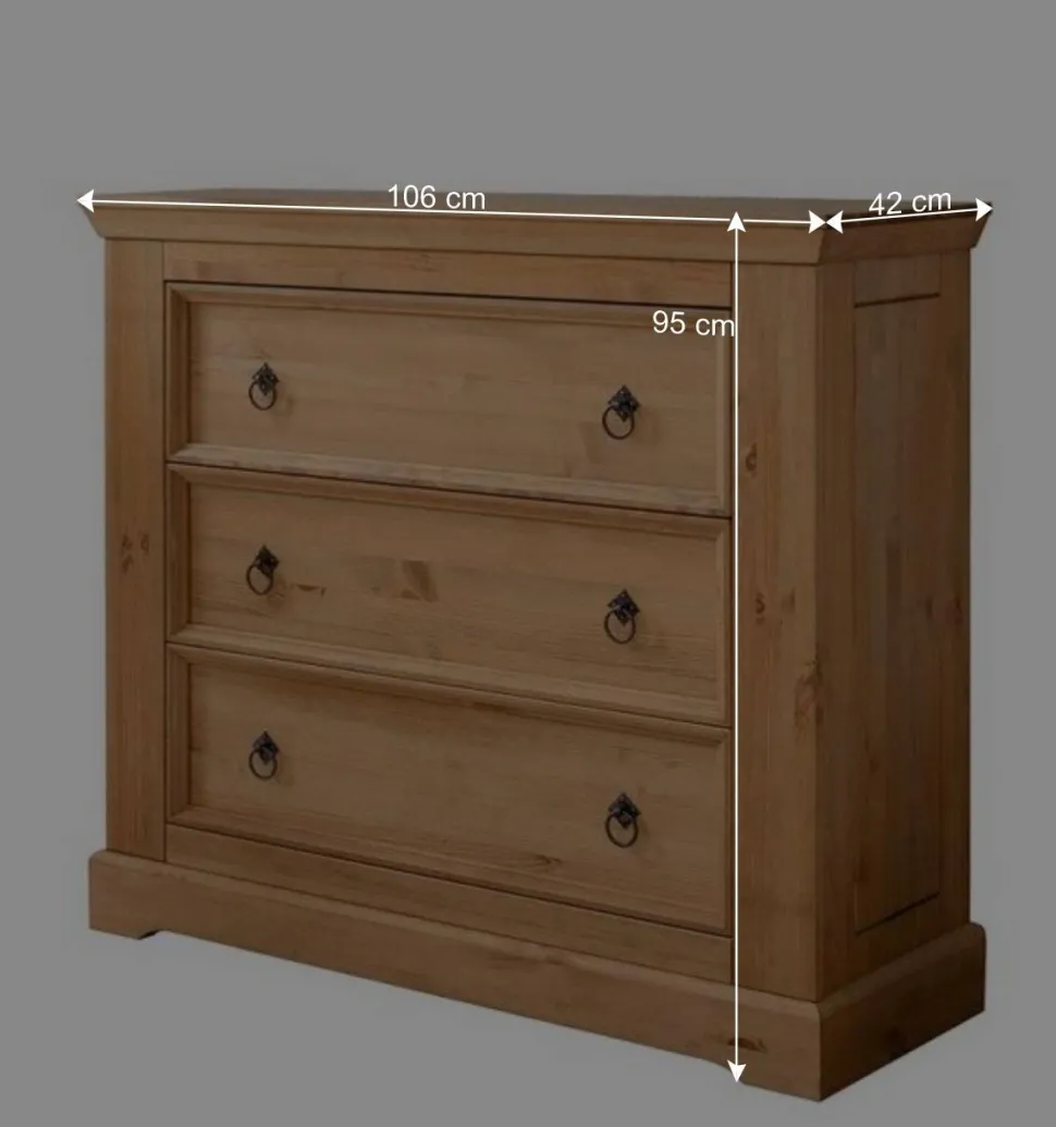 Kiefernholz Landhaus Kommode mit 42cm Tiefe - Voeca