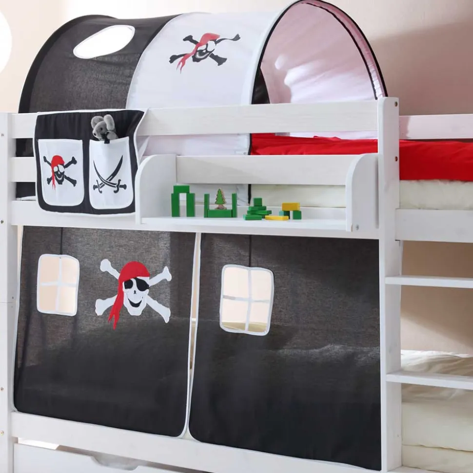 Kiefernholz Piraten Stockbett in Weiß lackiert - Davadus