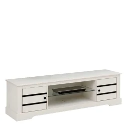 Kiefernholz TV Unterschrank in Weiß mit Schwarz - Manduza