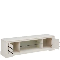 Kiefernholz TV Unterschrank in Weiß mit Schwarz - Manduza