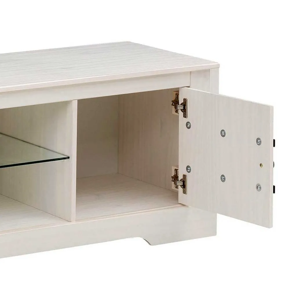 Kiefernholz TV Unterschrank in Weiß mit Schwarz - Manduza