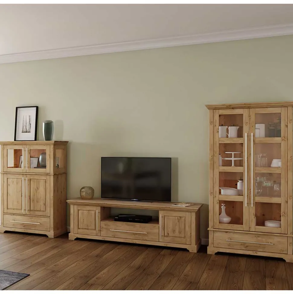 Kiefernholz Vitrine Glastür im Modern Country Style - Noellisa