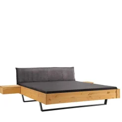 Kiefernholz-Bett gelaugt mit Stoff-Kopfteil - Phiano