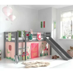 Kinder Rutschbett in Grau mit Vorhang - Kalistra