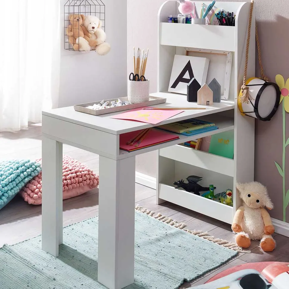 Kinder Schreibtisch mit Regal in Weiß - Intora