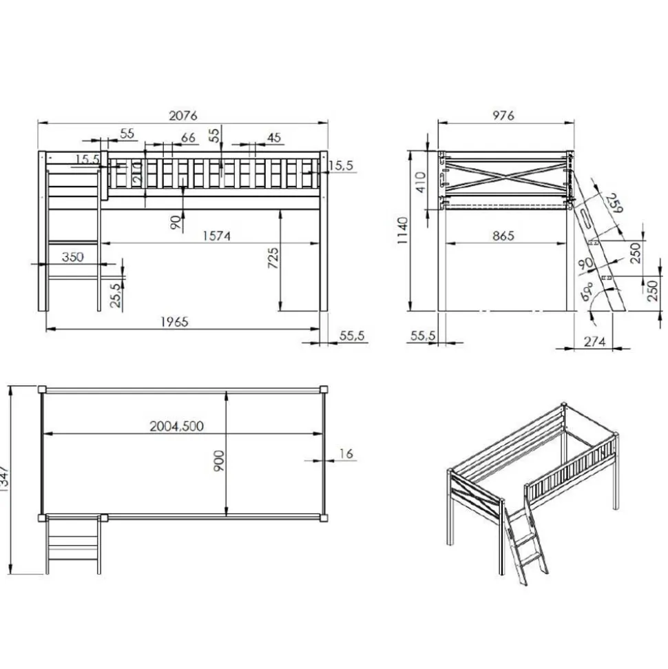 Kinder-Hochbett Astronaut in Weiß - Natalea