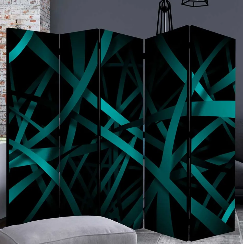 Klappbarer Paravent in Petrol & Schwarz - Live