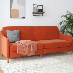 Klappcouch in Orange und Holz Natur - Sipano