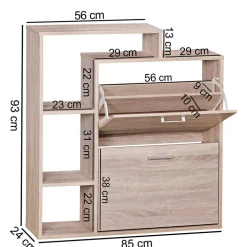 2-Klappen Schuhschrank mit drei offenen Regalfächern - Ilona