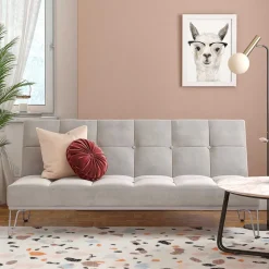 Klappsofa in Hellgrau Samt - Acena