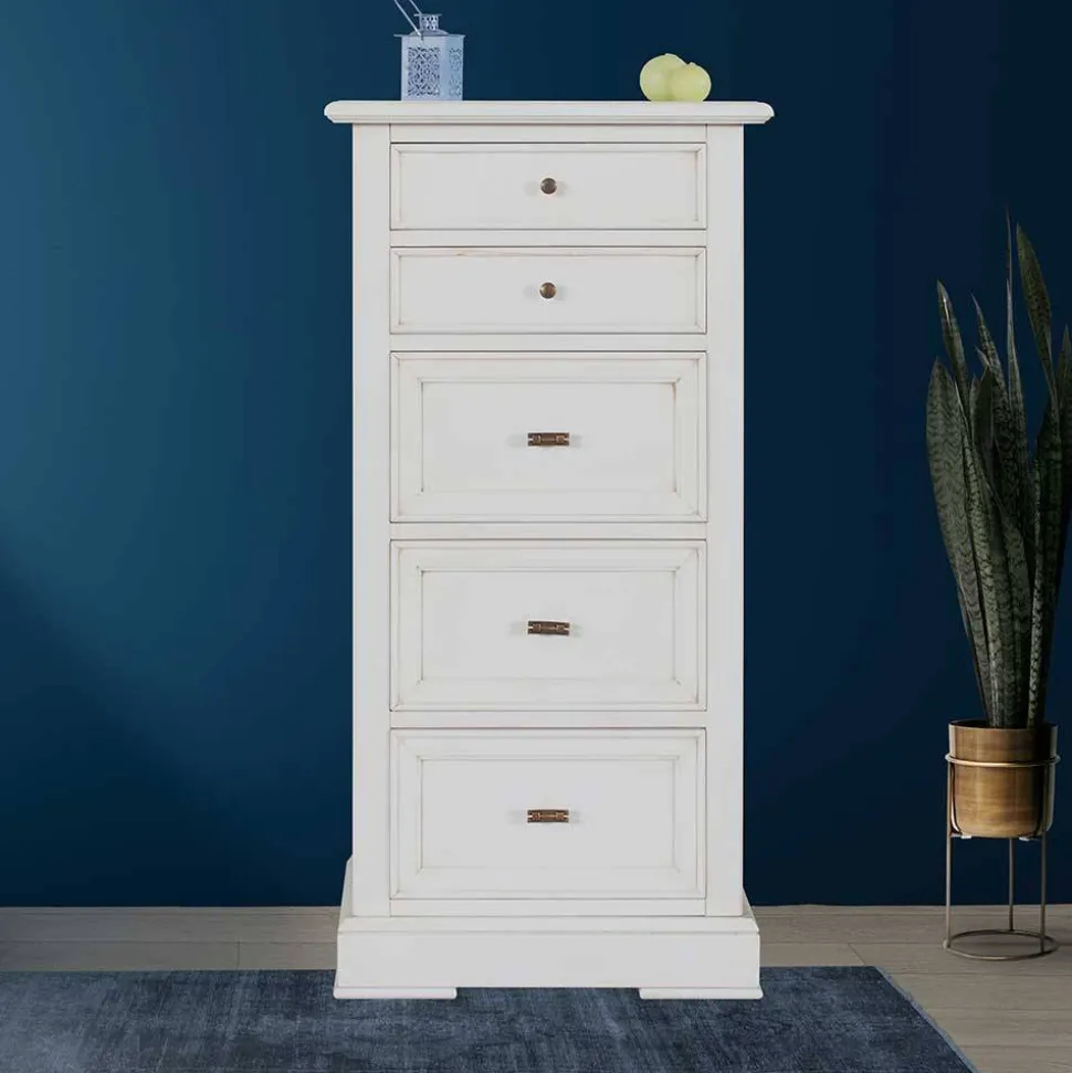 Klassische Hochkommode in Antikweiß - Annot