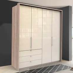 Kleiderschrank 200cm breit in Creme Glas - Rativian