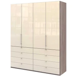 Kleiderschrank glasbeschichtet in Creme - Laingo