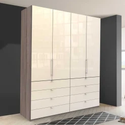 Kleiderschrank glasbeschichtet in Creme - Laingo