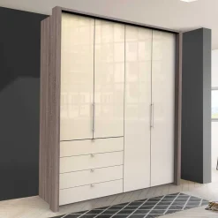 Kleiderschrank in Creme Glas & Eiche dunkel - Cluster