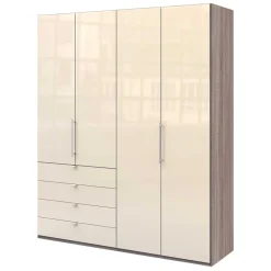 Kleiderschrank in Creme Glas & Eiche dunkel - Cluster