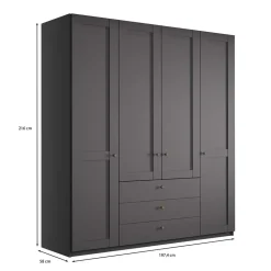 Kleiderschrank in Dunkelgrau 4-türig - Mataram