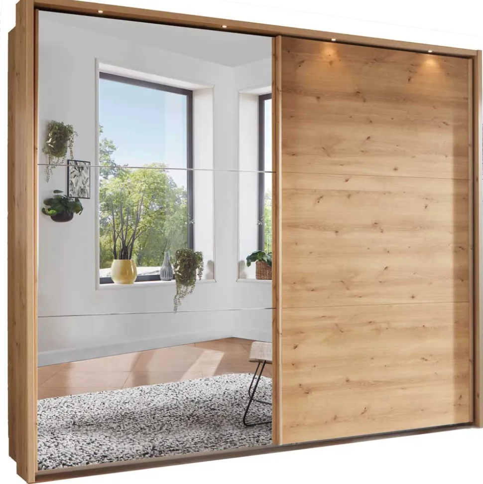 Kleiderschrank in Eiche Bianco & Spiegel - Paniola