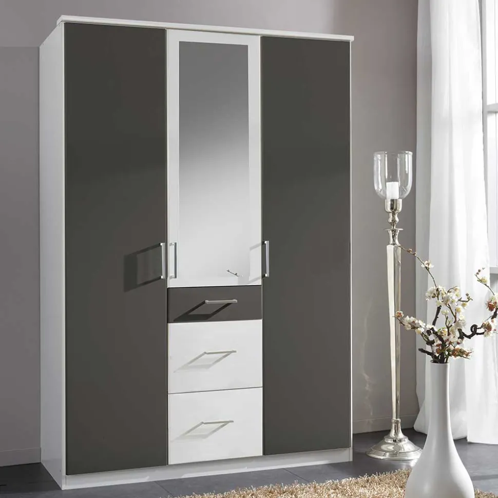 Kleiderschrank in Weiß & Dunkelgrau - Vanila I