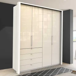 Kleiderschrank mit Falttüren in Cremefarben Glas Front - Zidarie