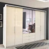 Kleiderschrank mit Schubladen & Falttüren in Creme Glas - Zidarie