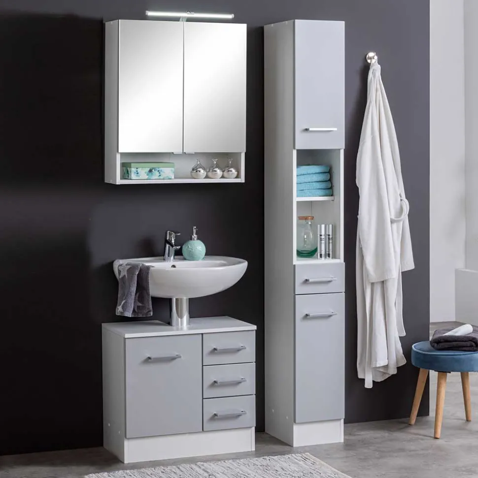Kleine Möbel Kombi fürs Bad in Grau - Girios (dreiteilig)