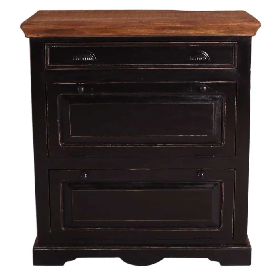 Kolonial Schuhschrank in Schwarz & Honig - Kienta