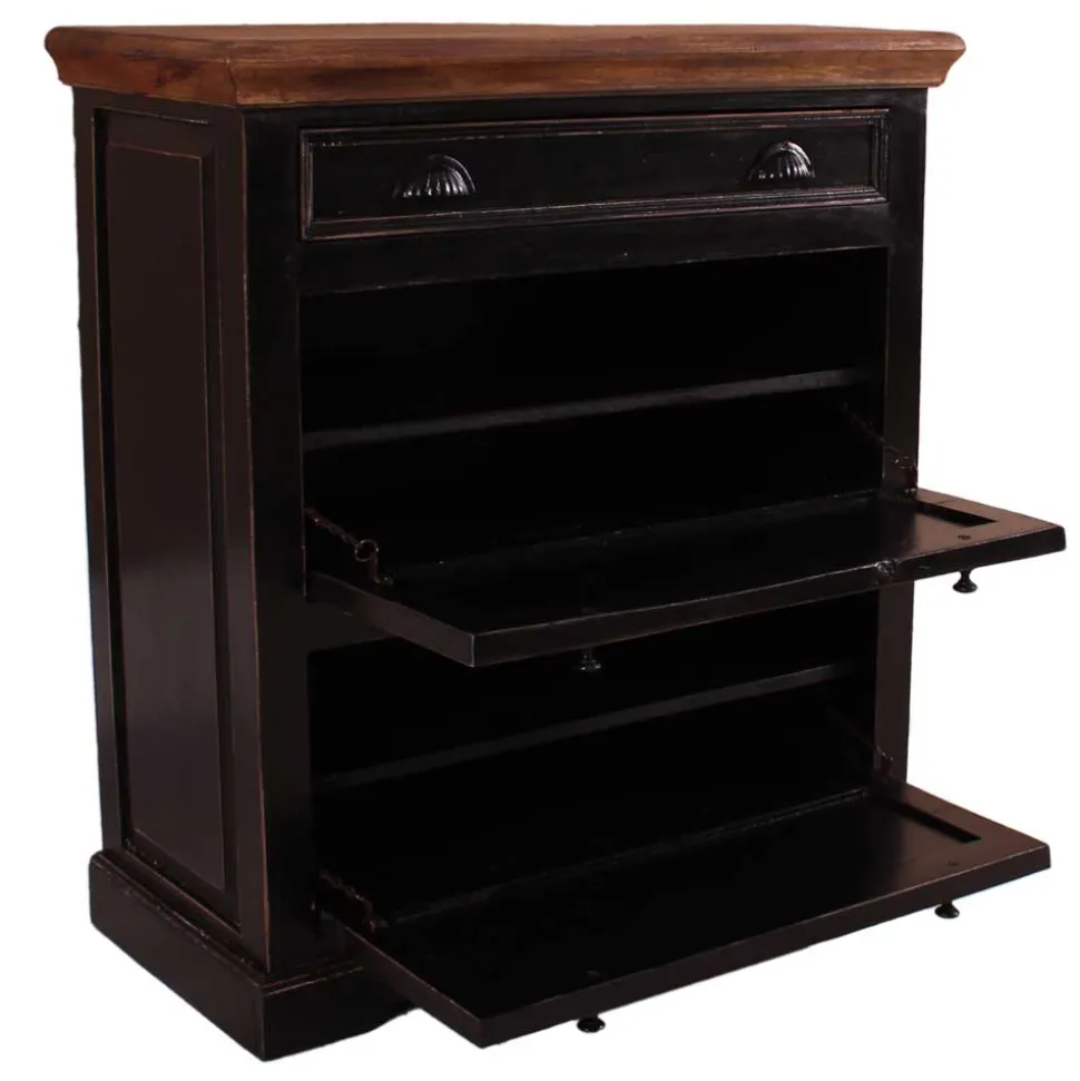 Kolonial Schuhschrank in Schwarz & Honig - Kienta