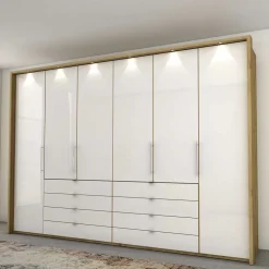 Kombi Kleiderschrank in Weiß Glas & Eiche Bianco - Nuetran