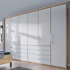 Kombi Kleiderschrank in Weiß Glas & Eiche Bianco - Nuetran