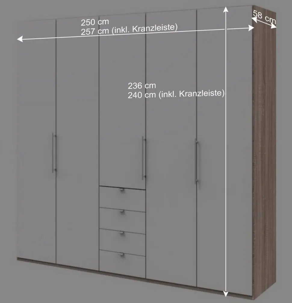 Kombi-Kleiderschrank 3 türig & 4 Schubladen - Vaclyn