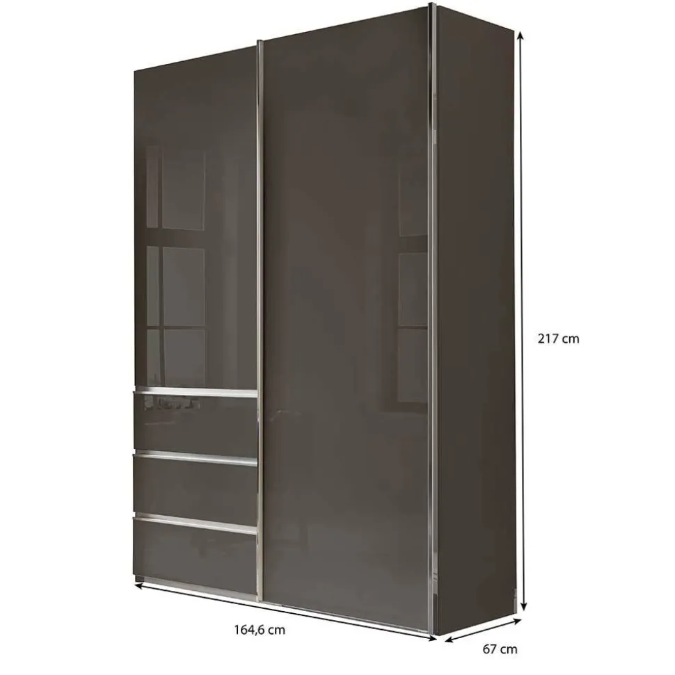 Kombi-Kleiderschrank in Braun Glasfront - 165 cm - Preema