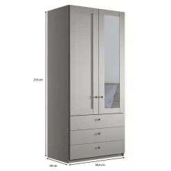 Kombi-Kleiderschrank 1m breit in Hellgrau - Ridonna