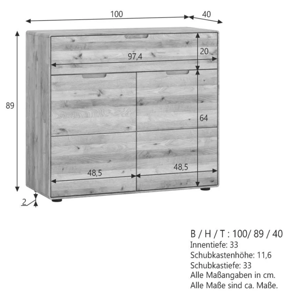 Kombi-Kommode aus Wildeiche Massivholz - Holiday