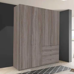 Kombi-Schlafzimmerschrank in dunklem Eiche Dekor - Crenba