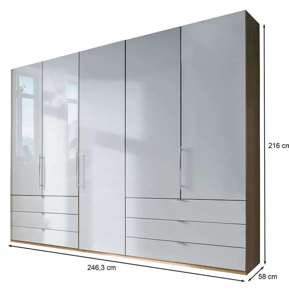 Kombi-Schlafzimmerschrank in Weiß & Eiche Bianco - Nuetran