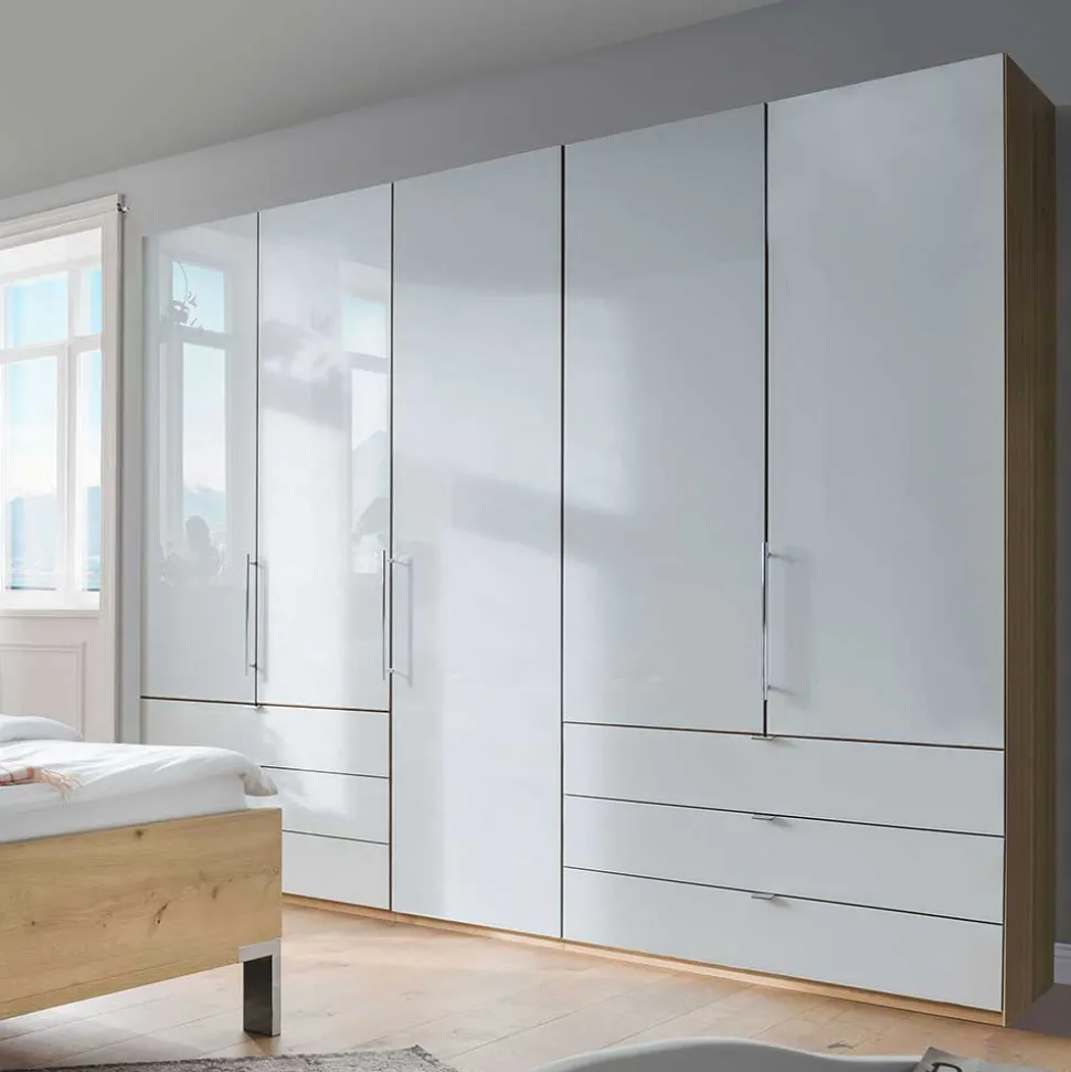 Kombi-Schlafzimmerschrank in Weiß & Eiche Bianco - Nuetran